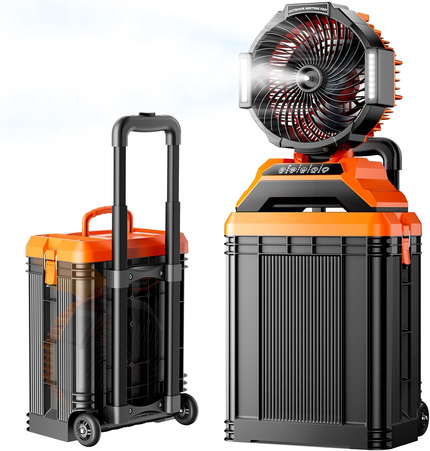 [Color] rechargeable misting fan with oscillating nozzle and retractable handle for outdoor camping — view 1