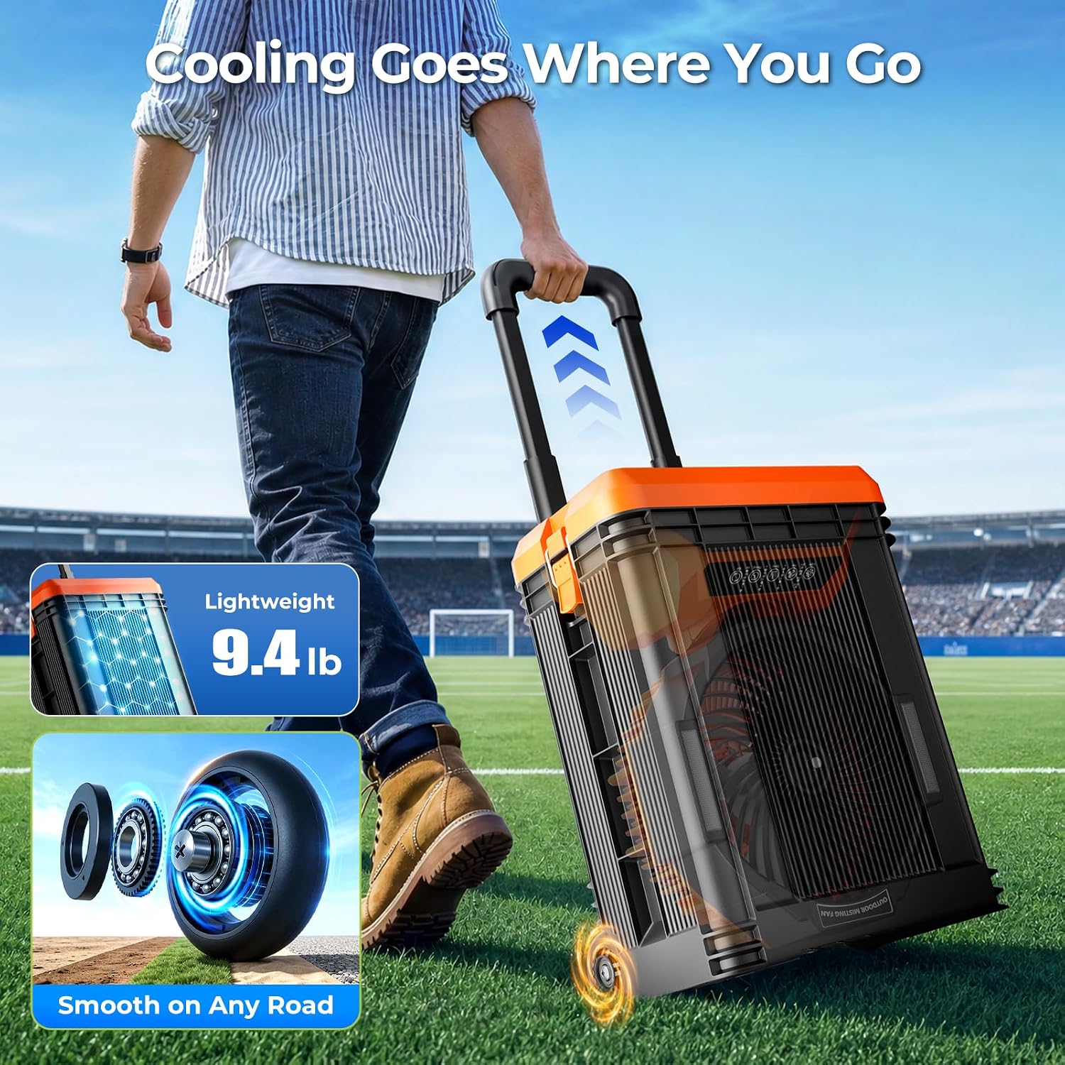[Color] rechargeable misting fan with oscillating nozzle and retractable handle for outdoor camping — view 2