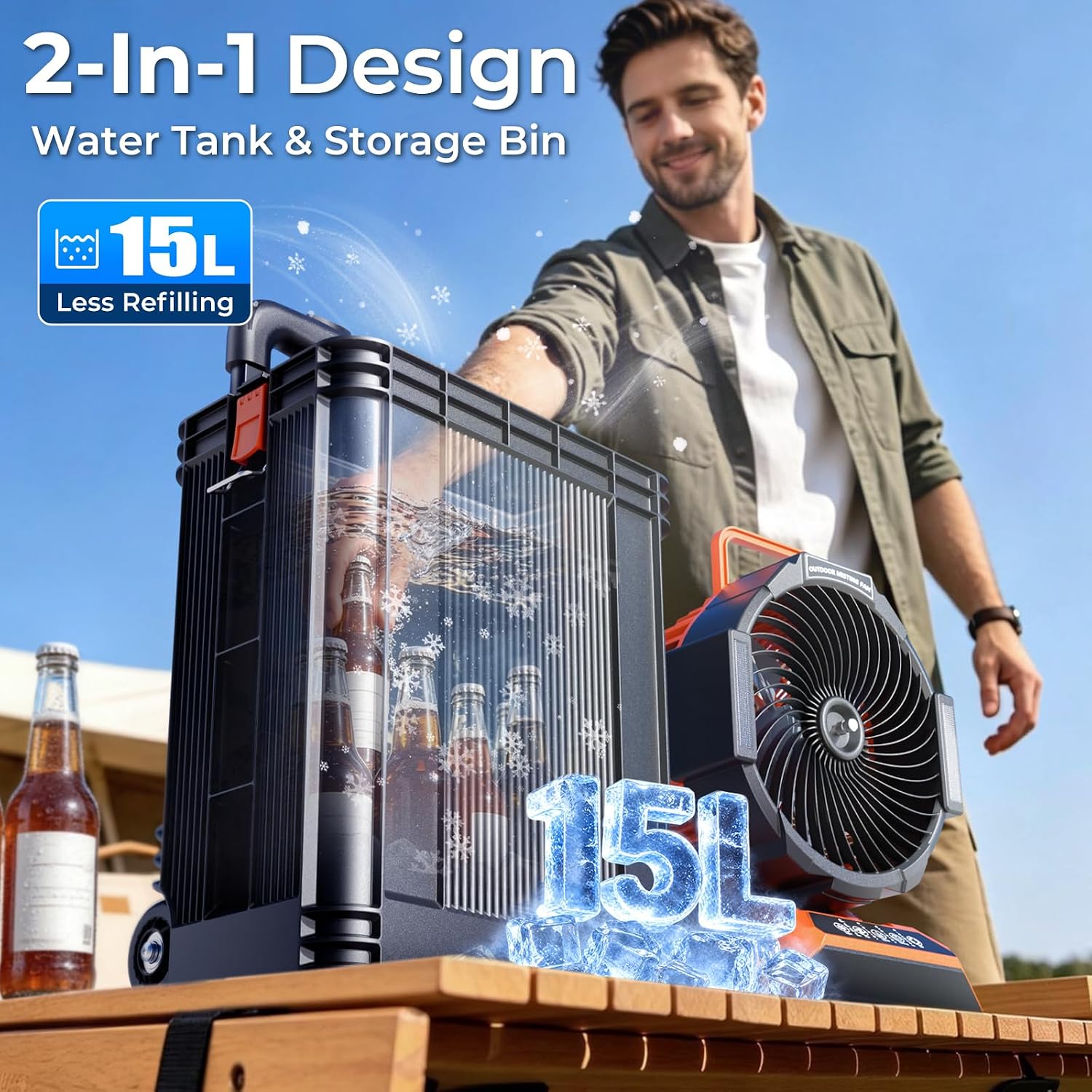 [Color] rechargeable misting fan with oscillating nozzle and retractable handle for outdoor camping — view 3