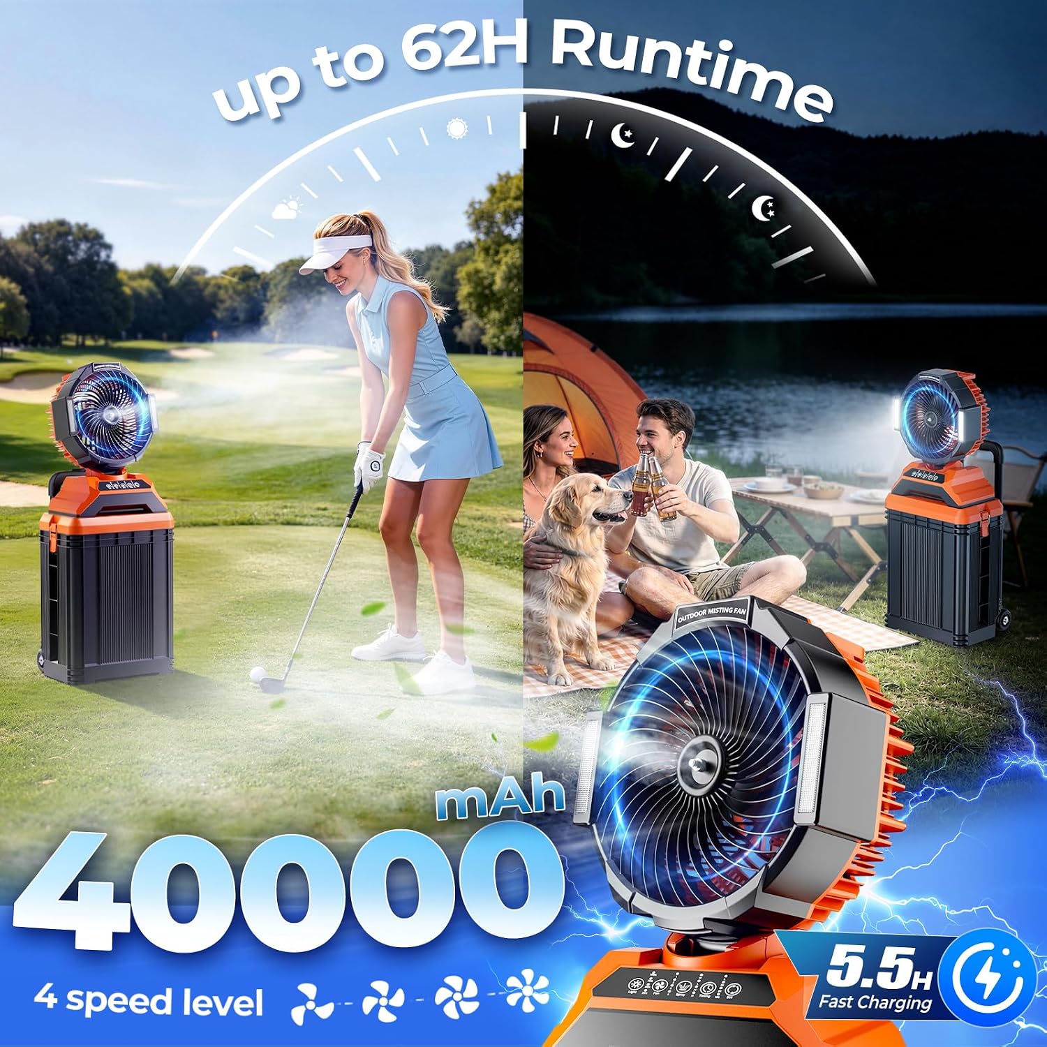 [Color] rechargeable misting fan with oscillating nozzle and retractable handle for outdoor camping — view 4