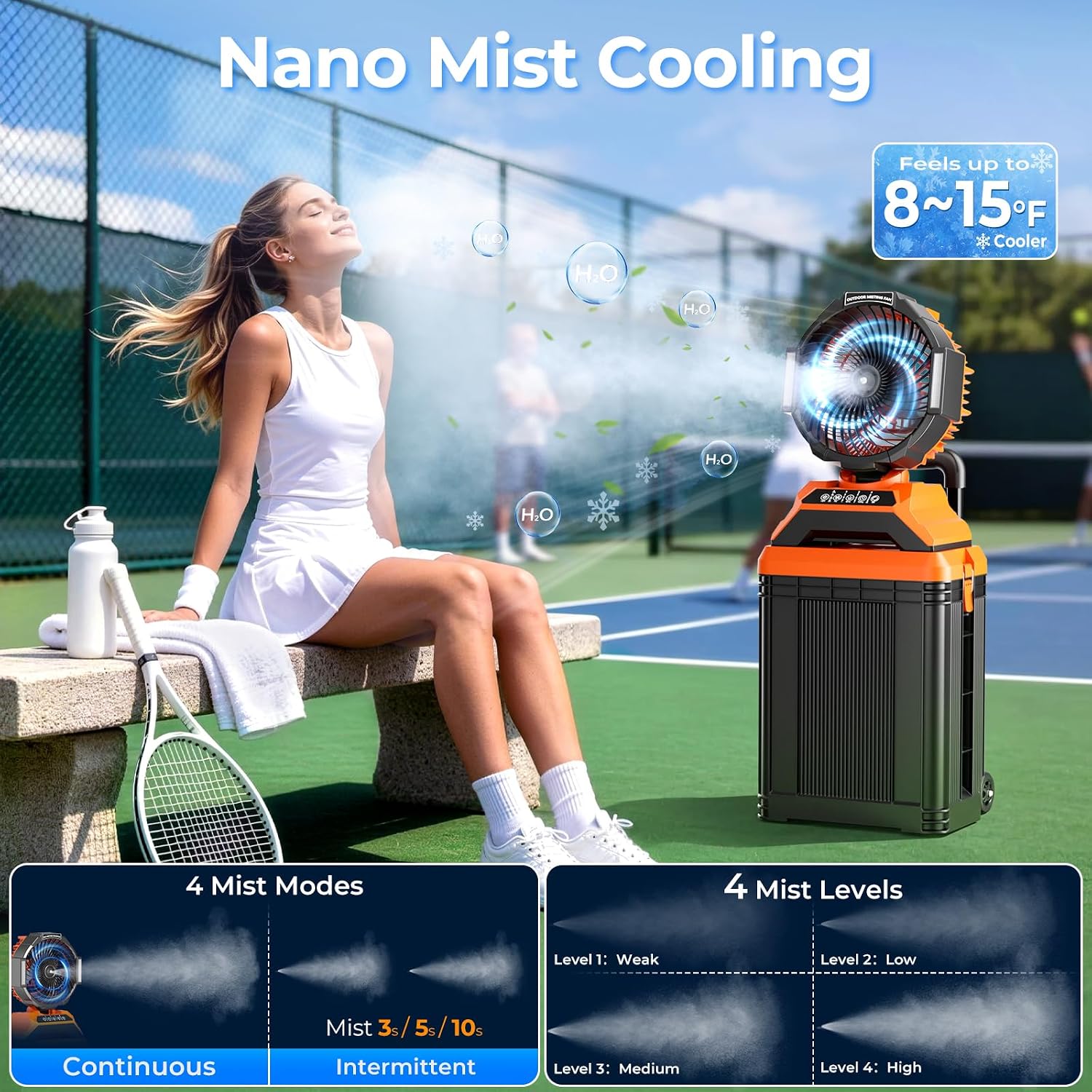 [Color] rechargeable misting fan with oscillating nozzle and retractable handle for outdoor camping — view 2