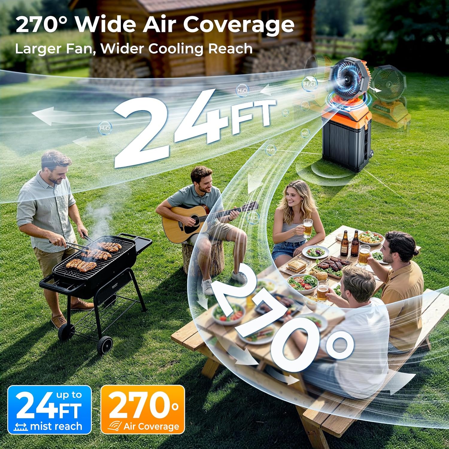 [Color] rechargeable misting fan with oscillating nozzle and retractable handle for outdoor camping — view 3