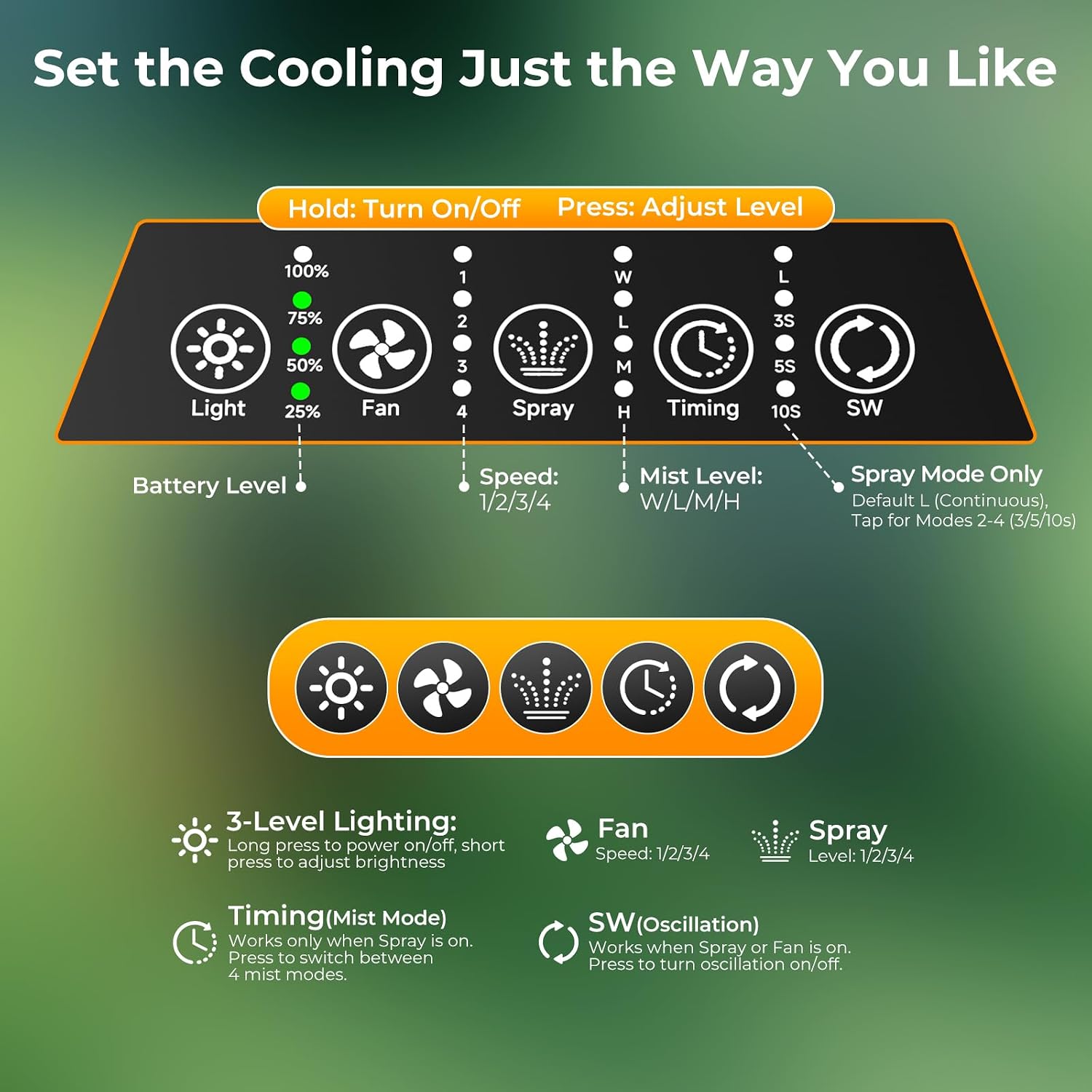 [Color] rechargeable misting fan with oscillating nozzle and retractable handle for outdoor camping — view 4