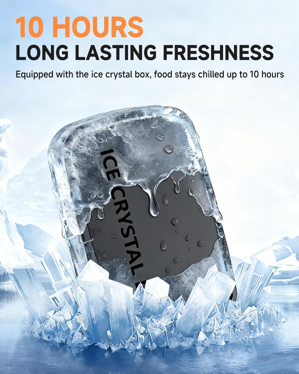 [Color] cordless heated lunch box with rechargeable battery and ice crystal compartment, shown open displaying stainless steel interior — view 2
