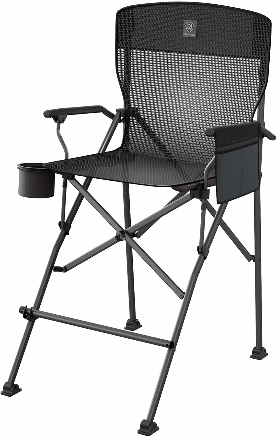 EVER ADVANCED Textilene Mesh Tall Camping Folding Chair 31, Portable Directors Chair, Bar Height Camping Chair with Carry Bag and Footrest, Armrest, Heavy Duty Supports 300 Lbs Black
