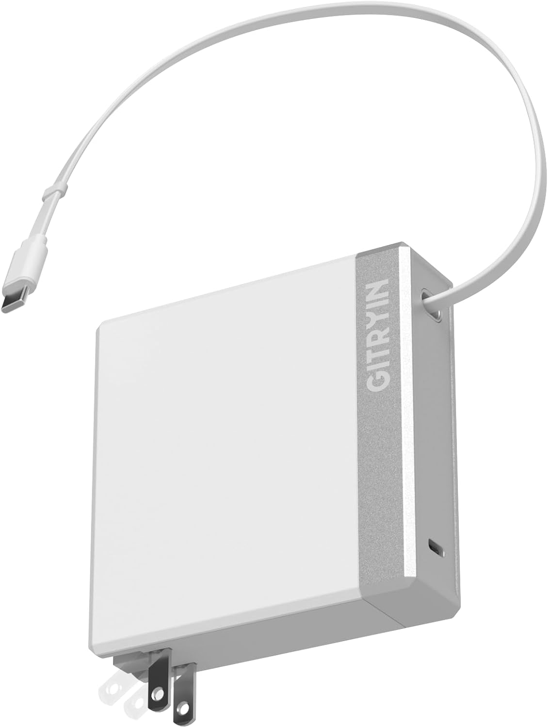 Gitryin 140W Retractable Laptop Charger Block for MacBook Multiple Devices, 2-Port Compact USB C Charger with 31.5in Type C Cable, Fast GaN Charger for MacBook,iPad,iPhone 17/16 Series,Travel, White