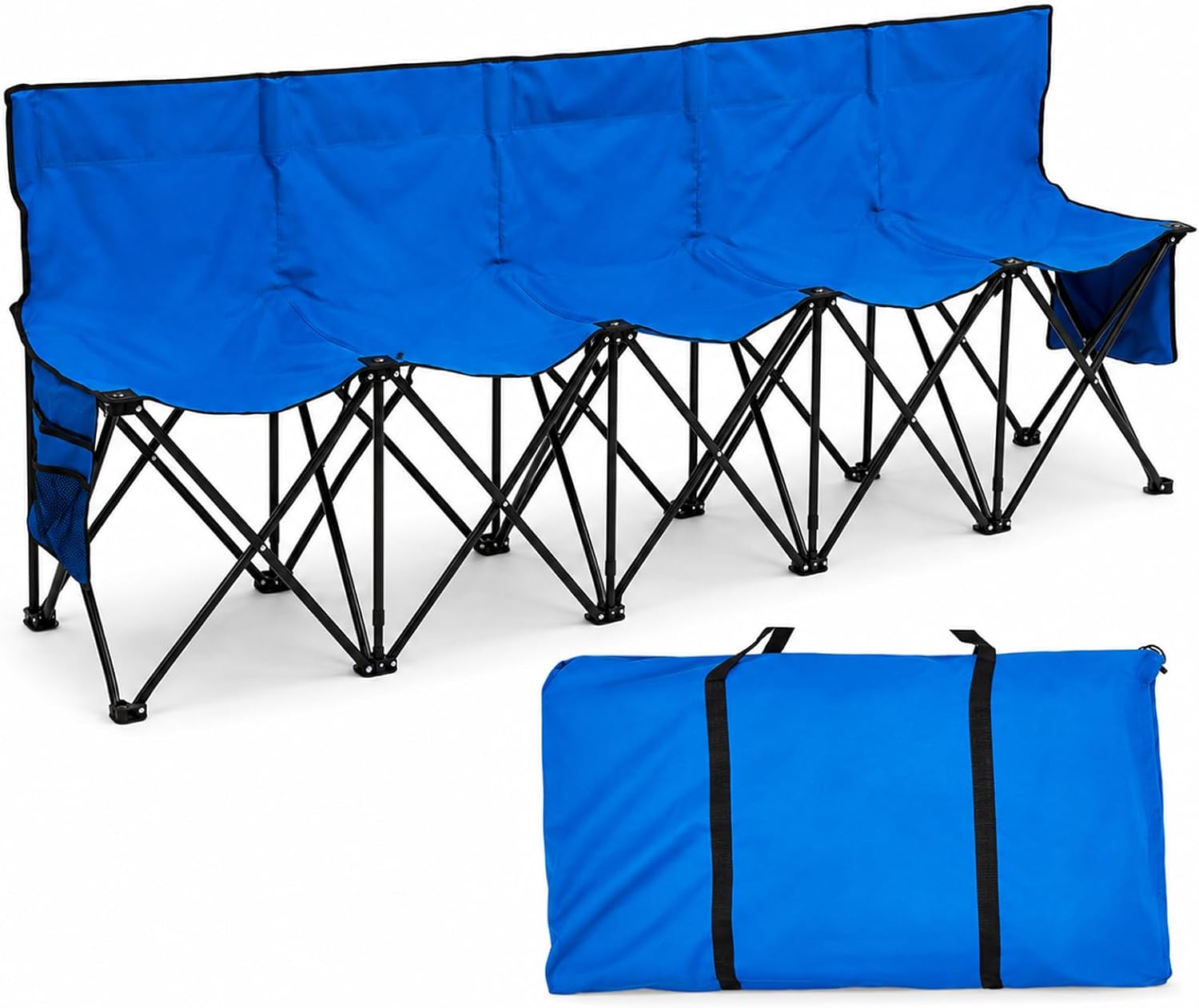 Kigley Folding Soccer Bench Chair Portable Team Sports Sideline Bench for Football Camp Travel Events Outdoor Seating with Storage Bag (Classic,Blue,5 Seats)