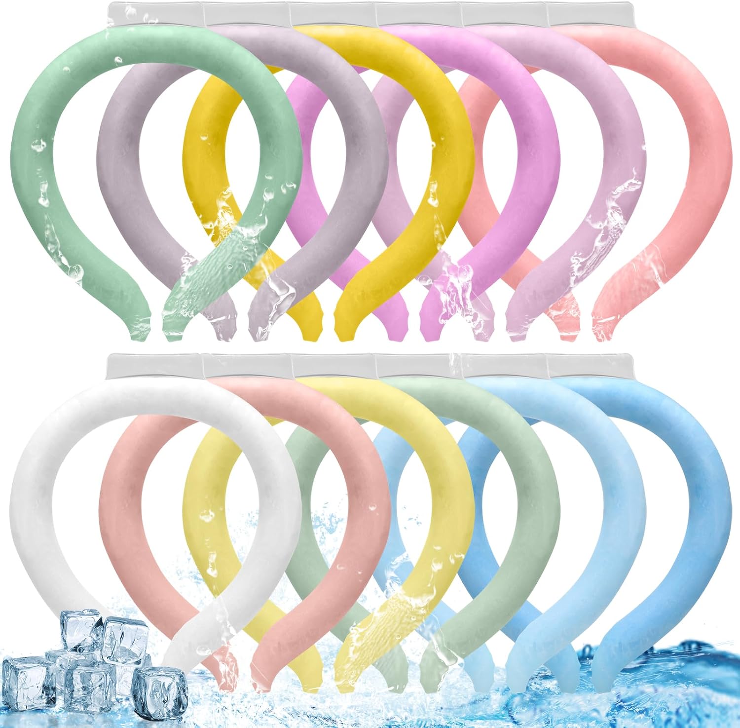 SiliFine 12 Pcs Neck Cooling Tubes Reusable Ice Neck Cooler Wearable Cooling Wraps Ice Collar Ring Hands Free Gel Freeze Packs for Hot Weather Summer Outdoor Indoor Party Heat Dissipation(Macaron)