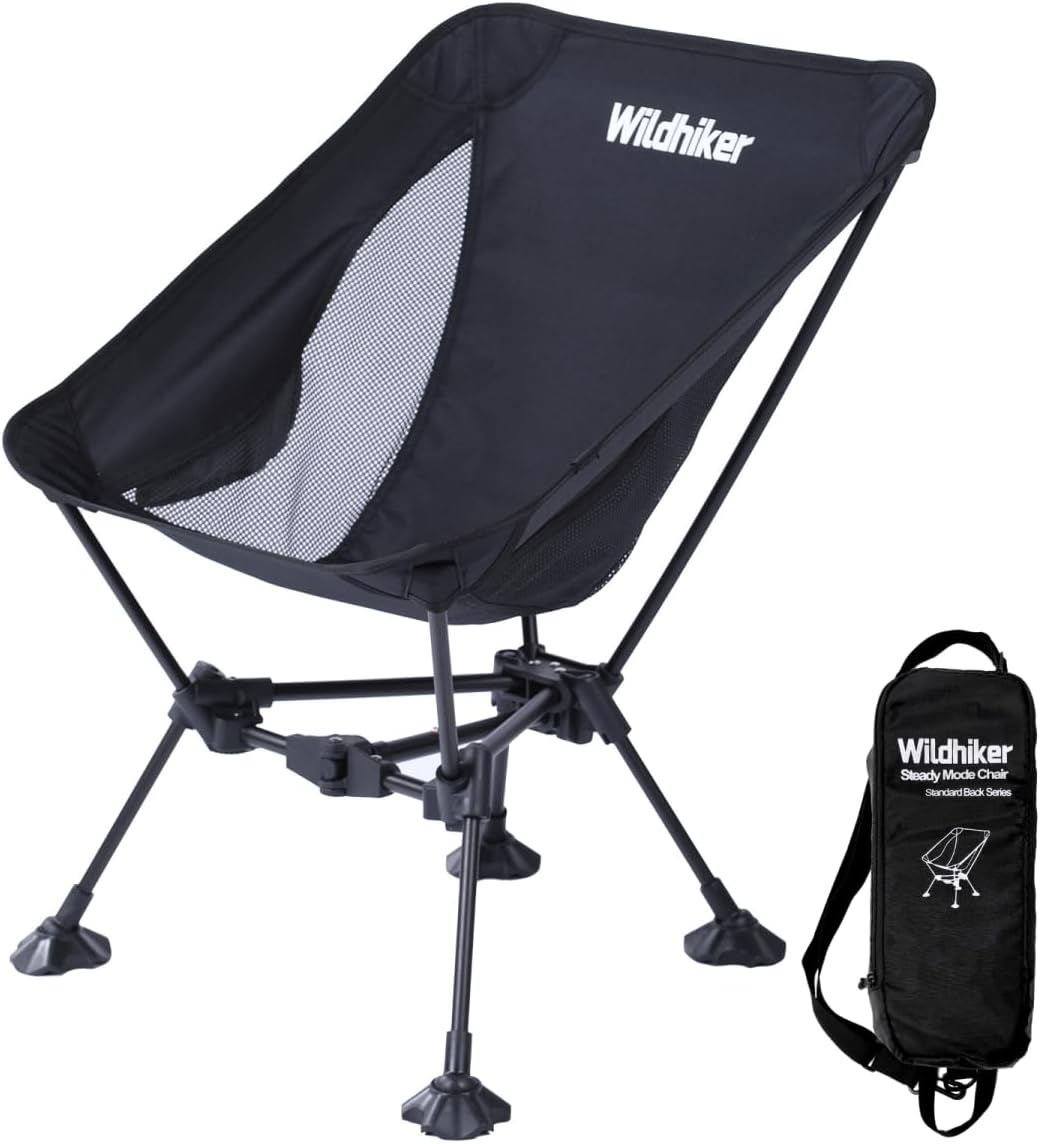 Wildhiker Ultralight Backpacking Chair – Compact Camping Chairs for Adults with Pouch, Weighs 2.8 lbs with Anti-Sinking Large Feet for Beach, Hiking, Motorcycle, Travel, Festival – Black